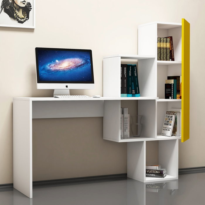 Hanah Home Mesa de Estudio Bohemia Blanca y Amarilla 145x45x74.8 cm